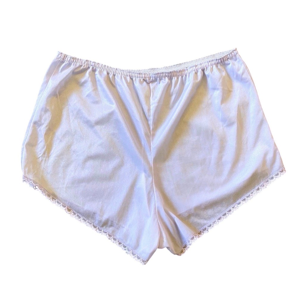 Vtg Glossy Oily Lavender 2nd Skin Satin‎ Boy Shorts Panties Small Lace Shiny